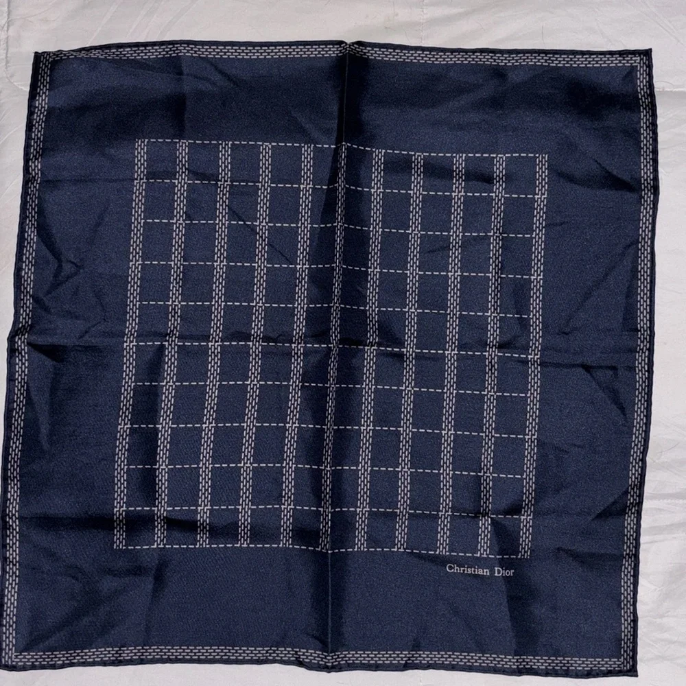 Christian Dior Navy Blue & White Scarf / Handkerchief LIKE NEW